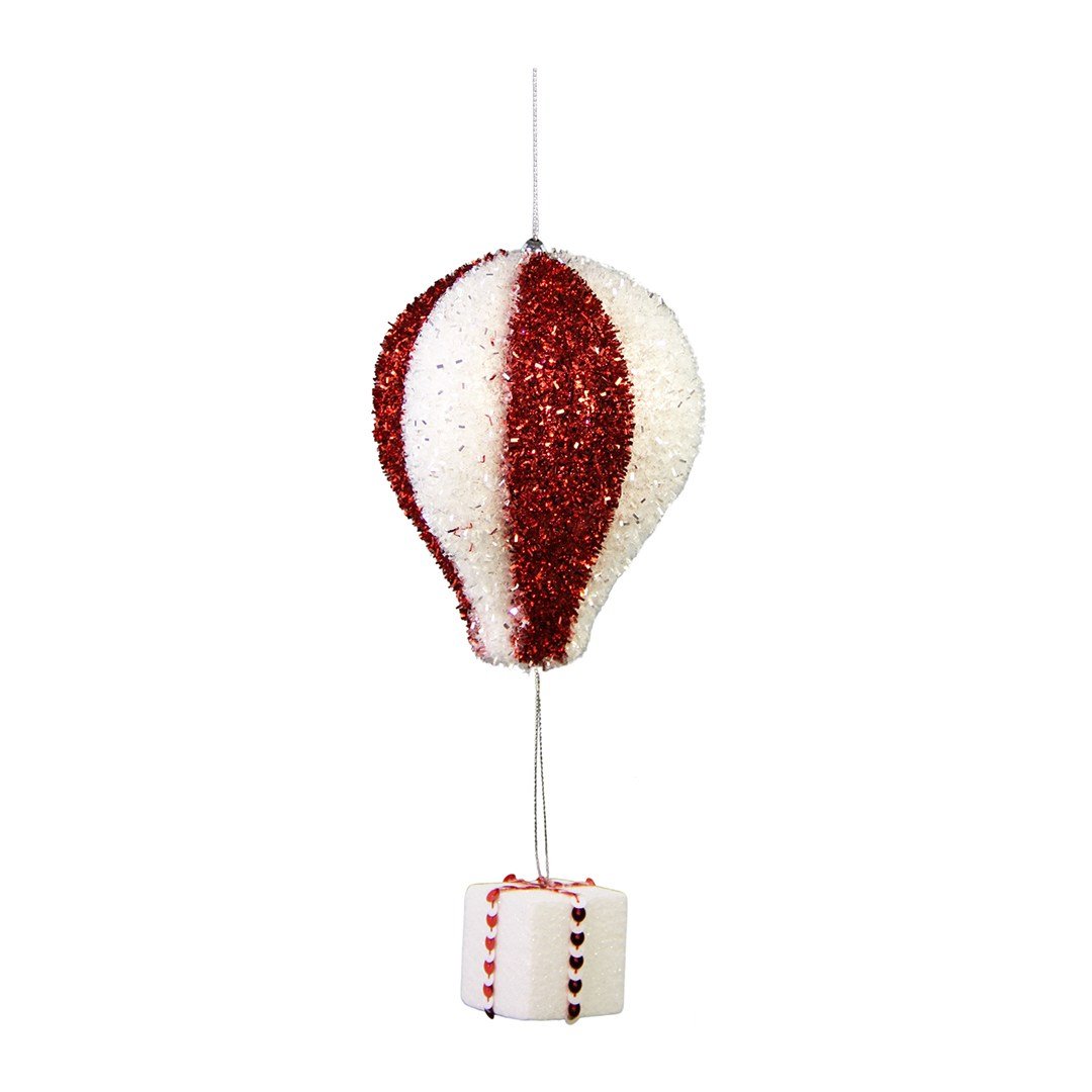 Yılbaşı Süsü Zeplin Simli Balon Kırmızı Beyaz 30 cm - Ağaç Süsleri