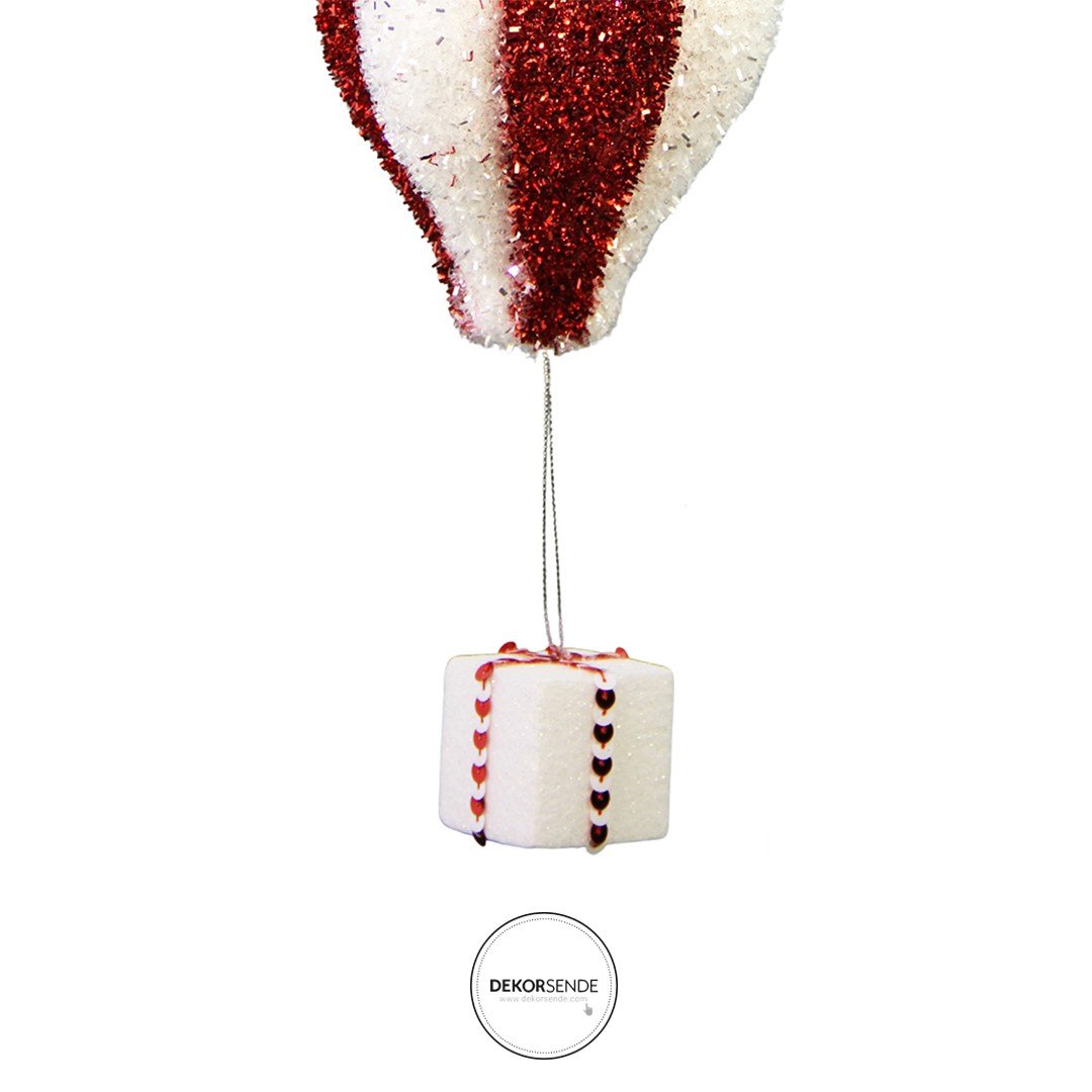 Yılbaşı Süsü Zeplin Simli Balon Kırmızı Beyaz 30 cm - Ağaç Süsleri