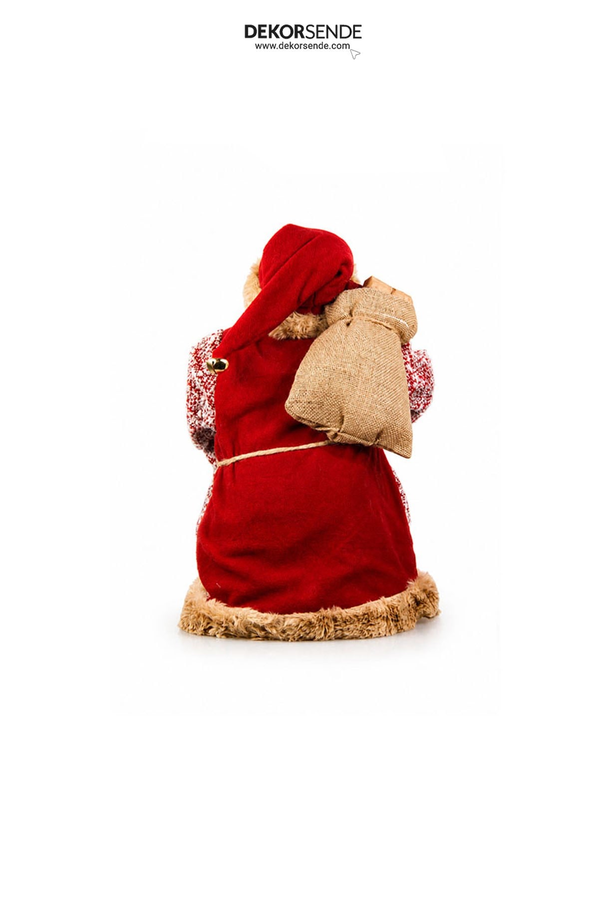 Yılbaşı Yün Örme Cübbeli ve Peluşlu Ayakta Noel Baba Figürü Kırmızı 60 cm - Kategorisiz
