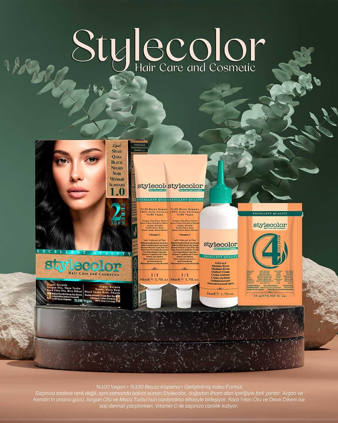 Biostyle®Stylecolor Bitkisel İçerikli Vegan Krem Saç Boyası Stylecolor Bitkisel Vegan Krem Saç Boyası | %100 Beyaz Kapama