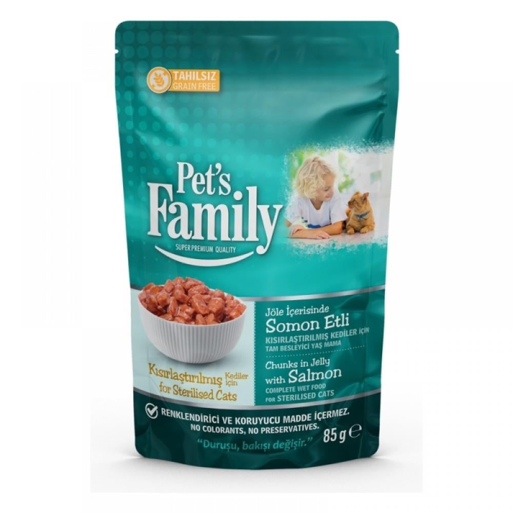 PET‘S FAMILY  KISIRLAŞTIRILMIŞ  KEDİLER İÇİN JÖLELİ SOMONLU MAMA 85 GRMAMAPETS FAMİLİY315-004