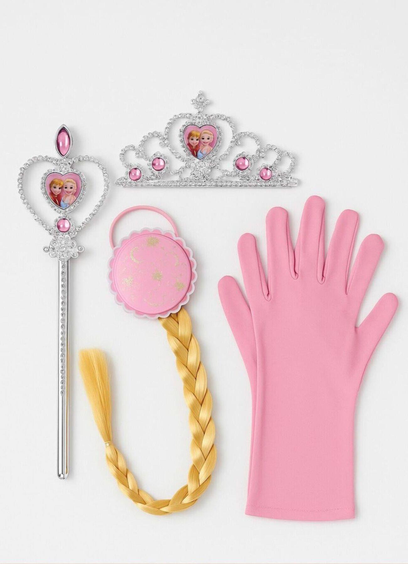 Kız Çocuk Pembe Taç Asa Saç Eldiven  Elsa Aksesuar Seti