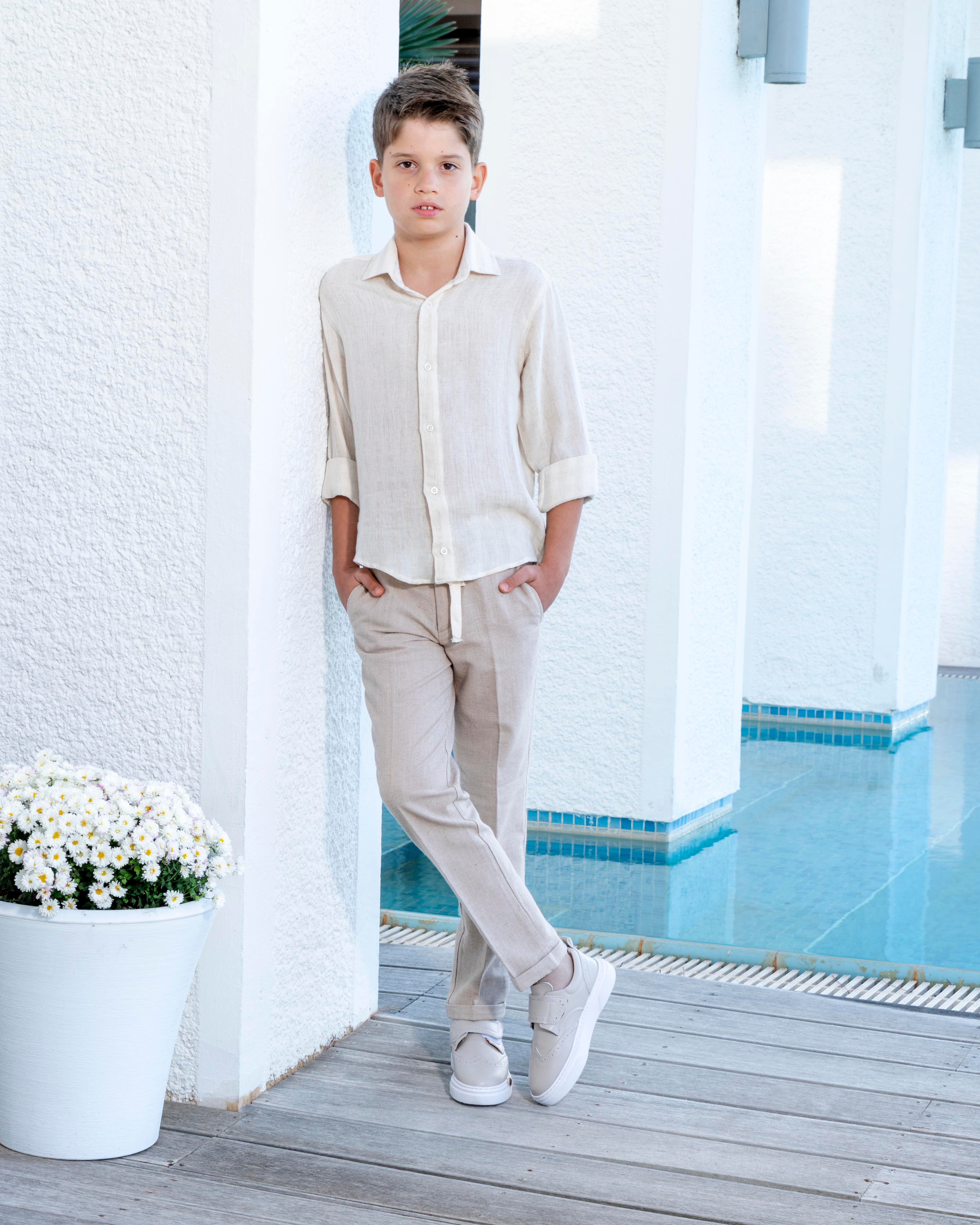 Erkek Çocuk Takım Elbise 3'lü Spor Takım Yelek-Pantolon-Gömlek 3-14 Yaş 