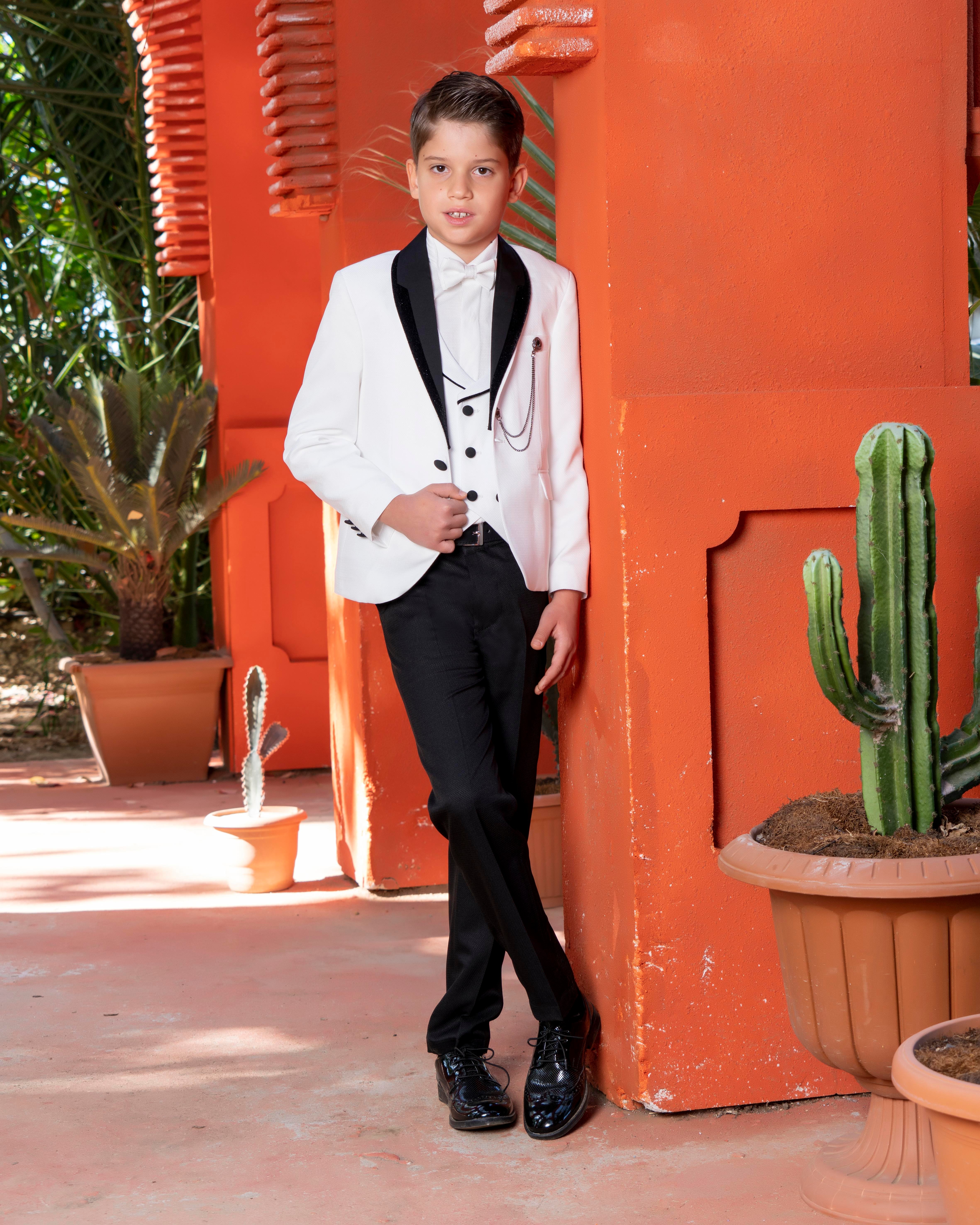 Erkek Çocuk Yelekli Smokin Takım 3-14 Yaş Ceket-Pantolon-Yelek-Gömlek-Papyon 