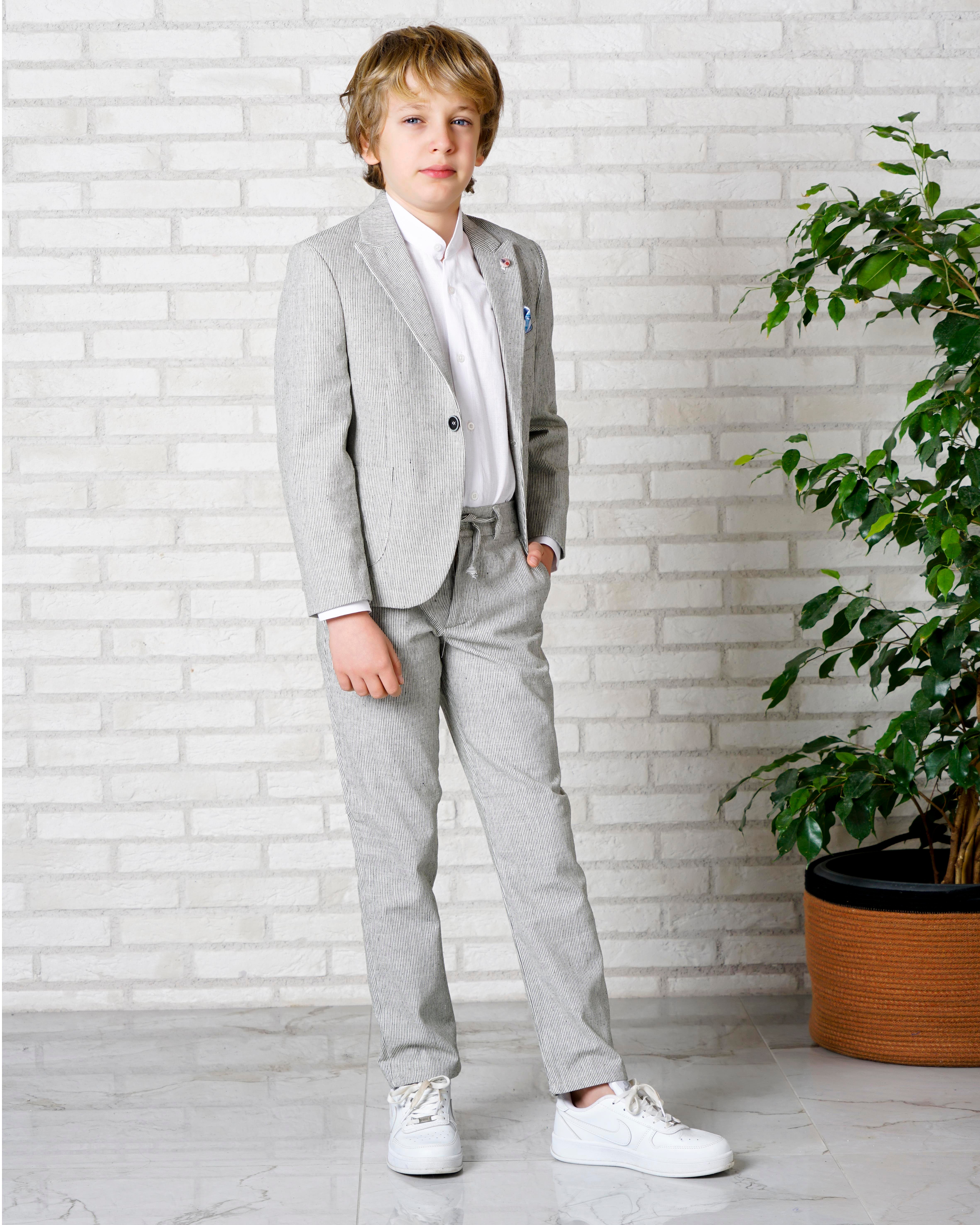 Erkek Çocuk Takım Elbise 3'lü Spor Takım Ceket-Pantolon-Gömlek 3-14 Yaş 