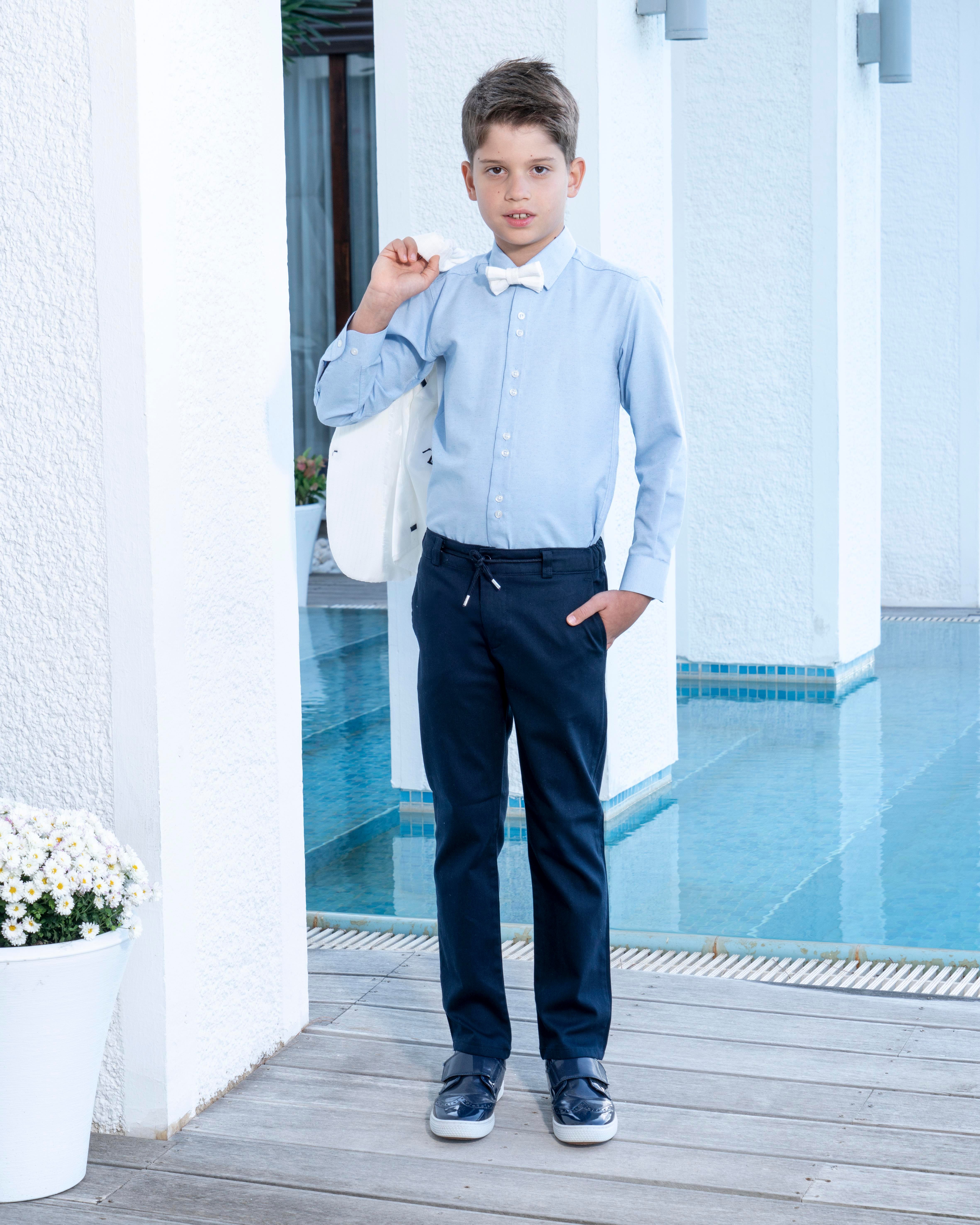 Erkek Çocuk Takım Elbise 4'lü Spor Takım Ceket-Pantolon-Gömlek-Papyon 3-14 Yaş 