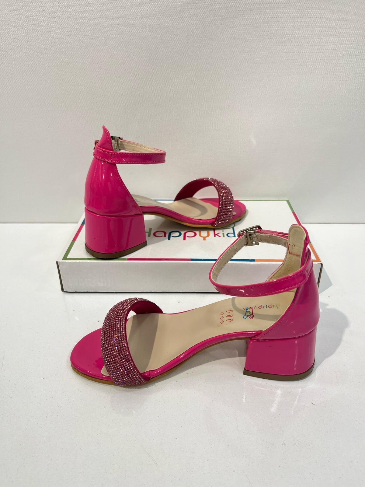 Kız Çocuk Abiye Ayakkabı Pembe Rugan Tek  Bantlı Taşlı Mezüniyet-Düğün Topuklu  Çocuk Abiye Ayakkabı