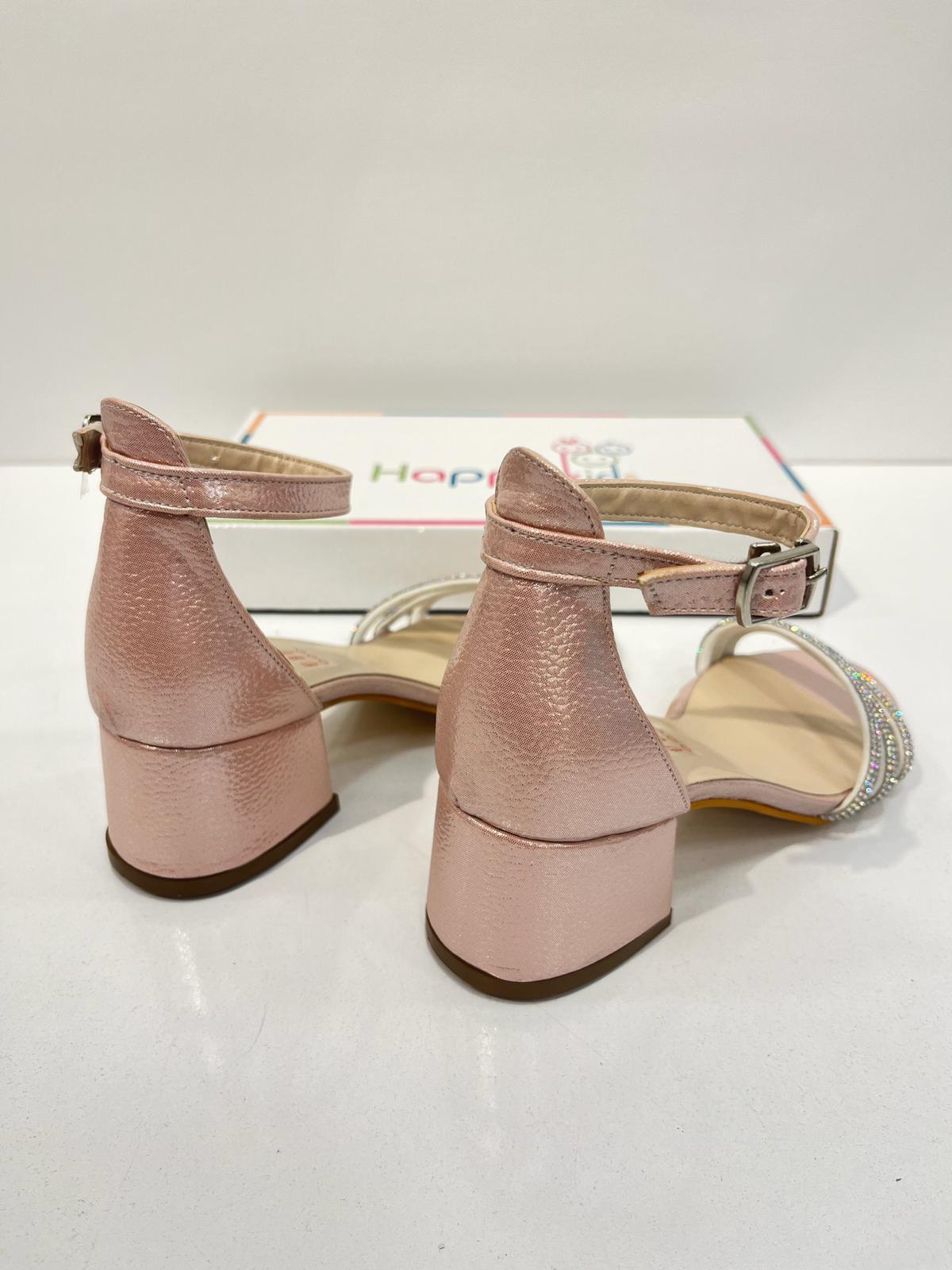 Kız Çocuk Abiye Ayakkabı Pudra Taşlı 3 Bantlı Mezüniyet-Düğün  Topuklu Kız Çocuk  Abiye  Ayakkabı