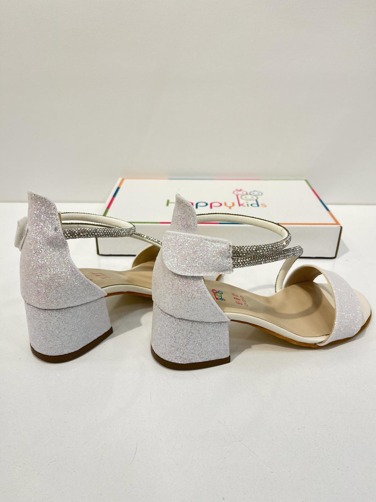 Kız Çocuk Abiye Ayakkabı Krem Bilekten Kordonlu Mezüniyet-Düğün  Topuklu Kız Çocuk Abiye Ayakkabı