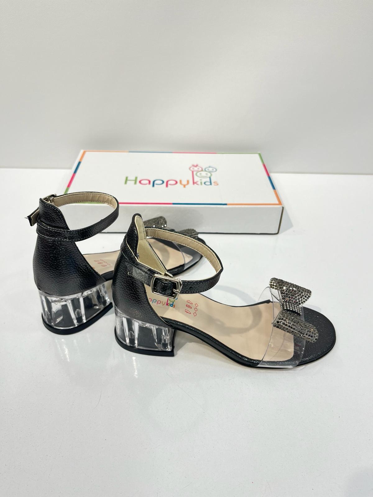 Kız Çocuk Abiye Ayakkabı  Platin  Fiyonk Taş Detaylı Mezüniyet-Düğün Topuklu Çocuk Abiye Ayakkabı