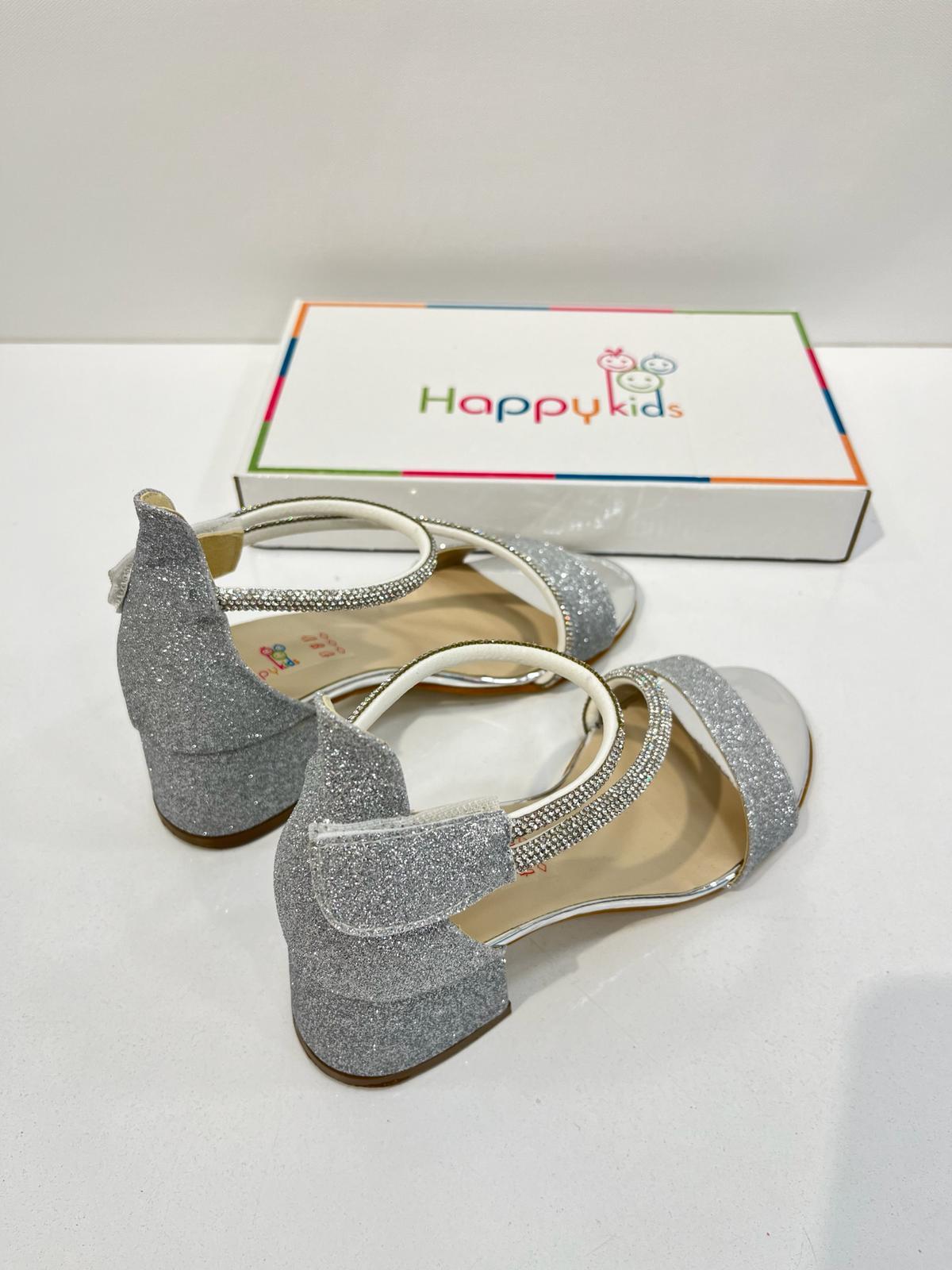 Kız Çocuk Abiye Ayakkabı Gümüş  Bilekten Kordonlu Mezüniyet-Düğün  Topuklu Kız Çocuk Abiye Ayakkabı