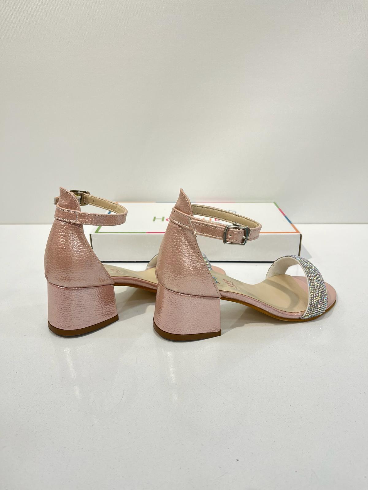 Kız Çocuk Abiye Ayakkabı Pudra Rugan Tek  Bantlı Taşlı Mezüniyet-Düğün Topuklu Çocuk Abiye Ayakkabı