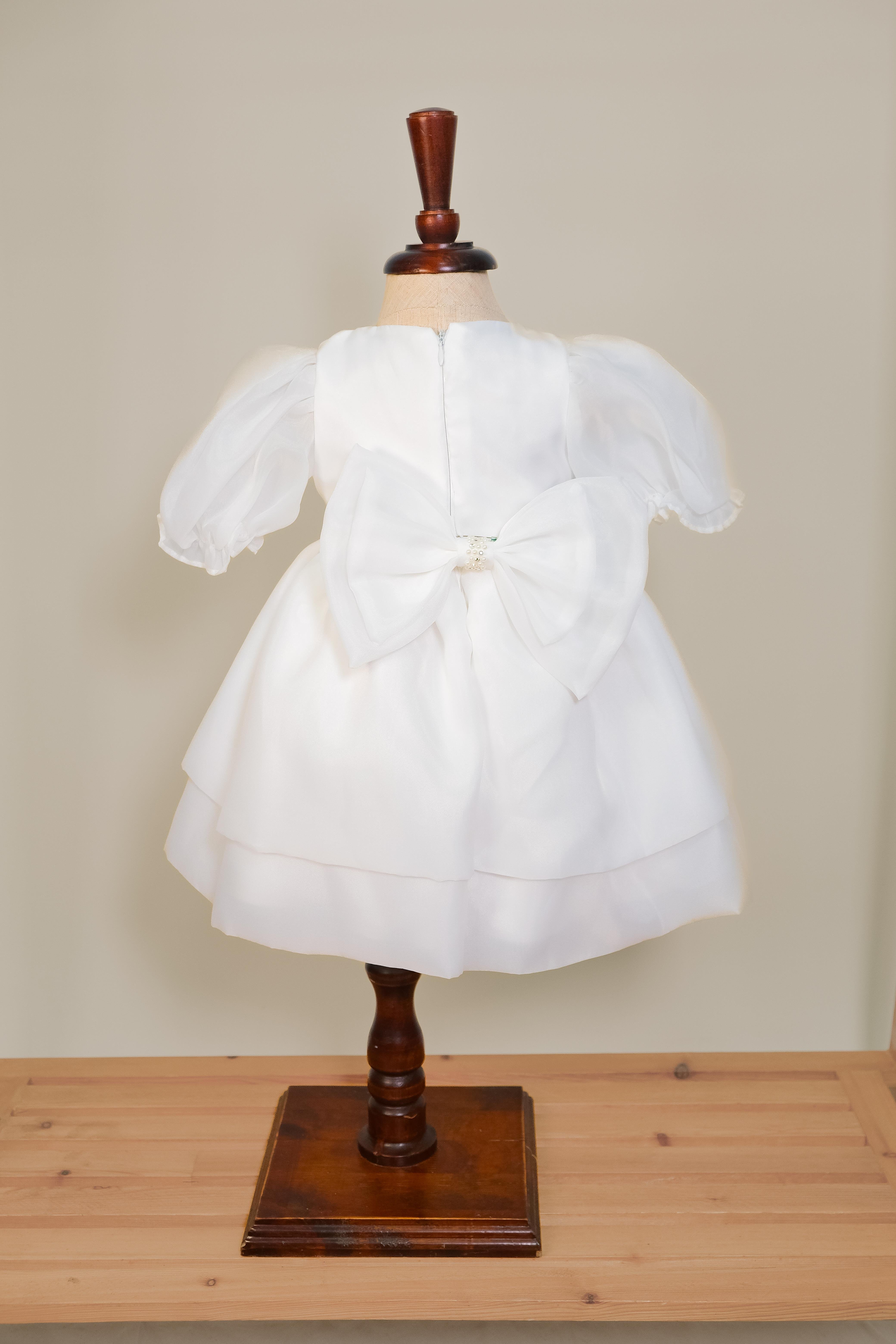 Kız Bebek Krem Karpuz Kollu Taş Detaylı Abiye Elbise 1-5 Yaş