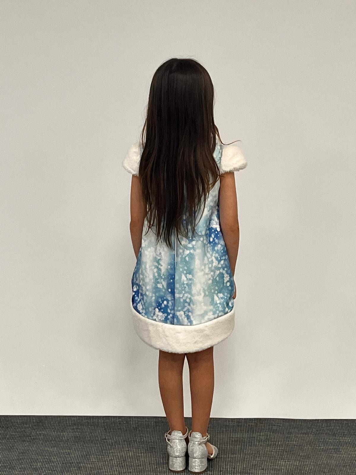 Pamila Kız Çocuk Yakası ve Kolları Kürklü Elbise 1-5 Yaş