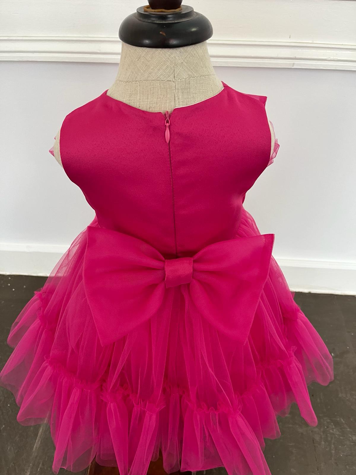 Kız Çocuk Fuşya Tütülü Kısa Abiye 6-24 Ay