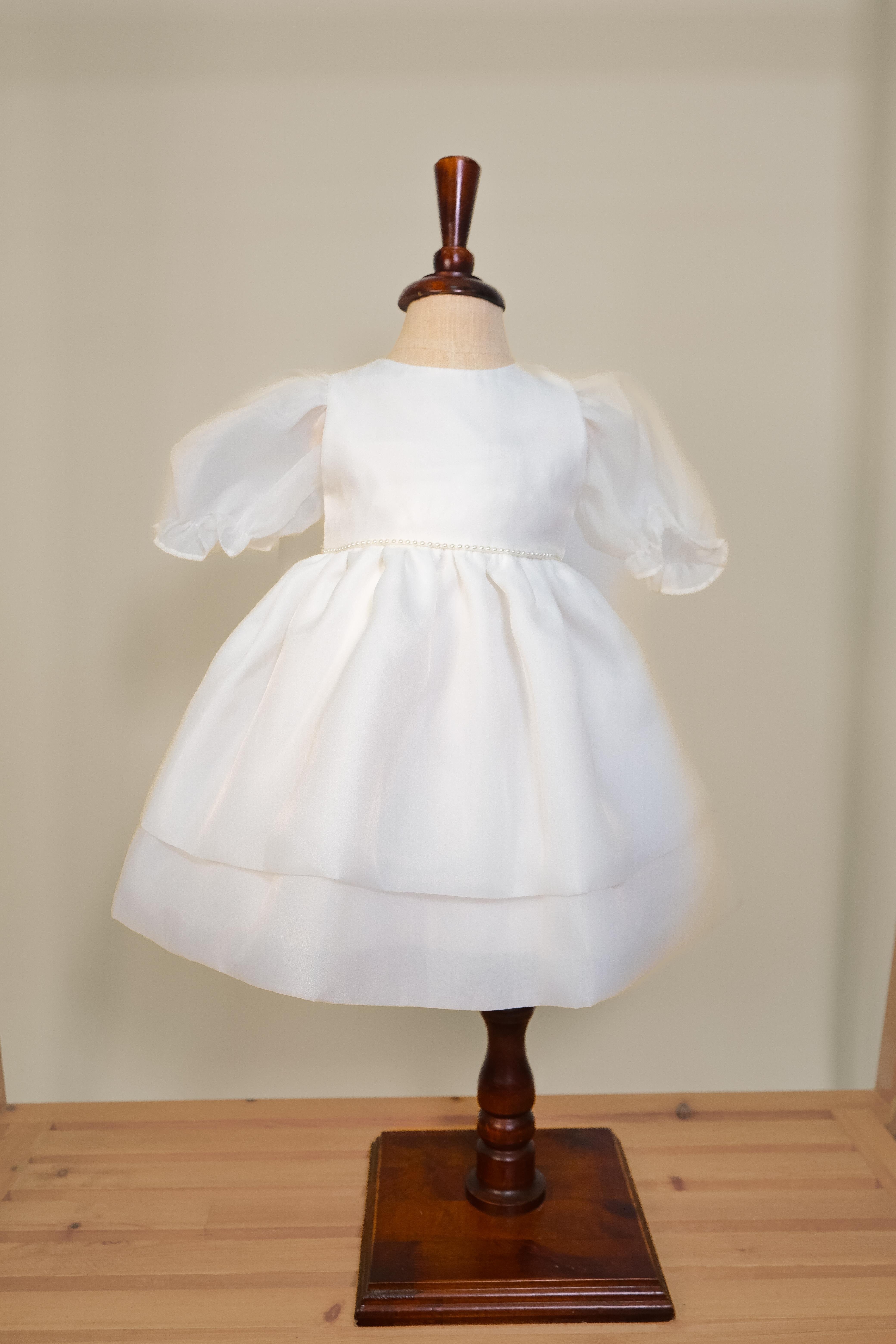 Kız Bebek Krem Karpuz Kollu Taş Detaylı Abiye Elbise 1-5 Yaş