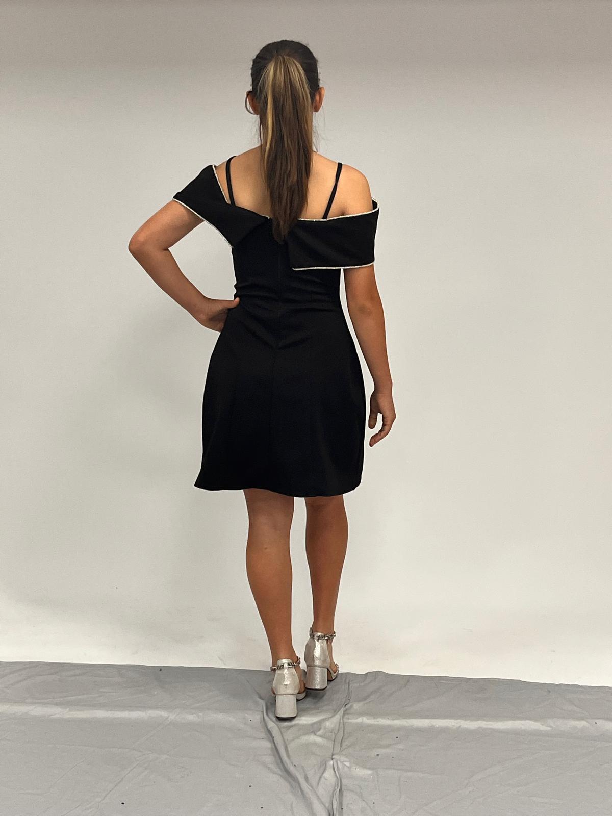 Siyah kısa kol detaylı Kız Çocuk Abiye Elbise 10-16 yaş 