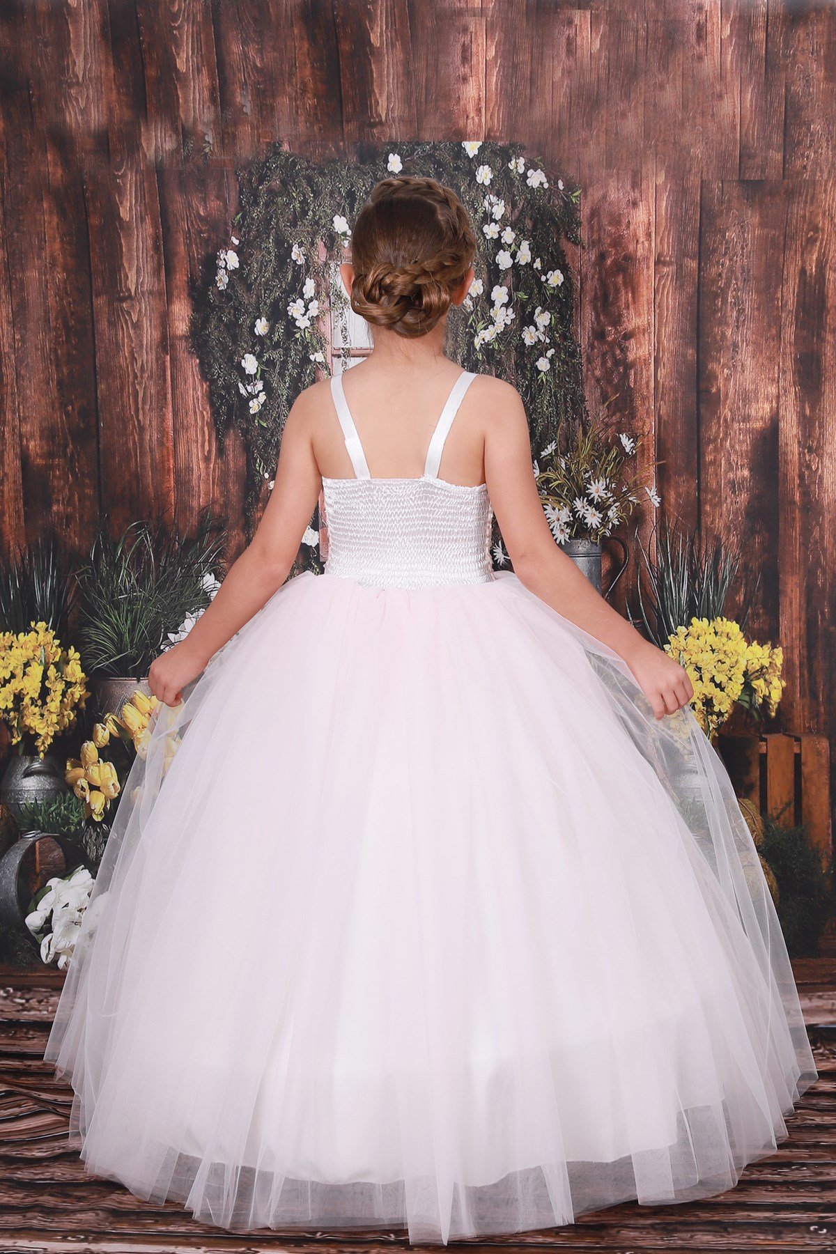 Kız Çocuk Özel Tasarım Kasnaklı Kabarık Abiye Gelinlik 