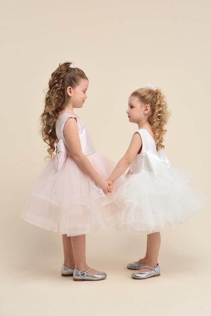 Kız Çocuk Krem  Etekleri Grenli Abiye Elbise 4-8 Yaş