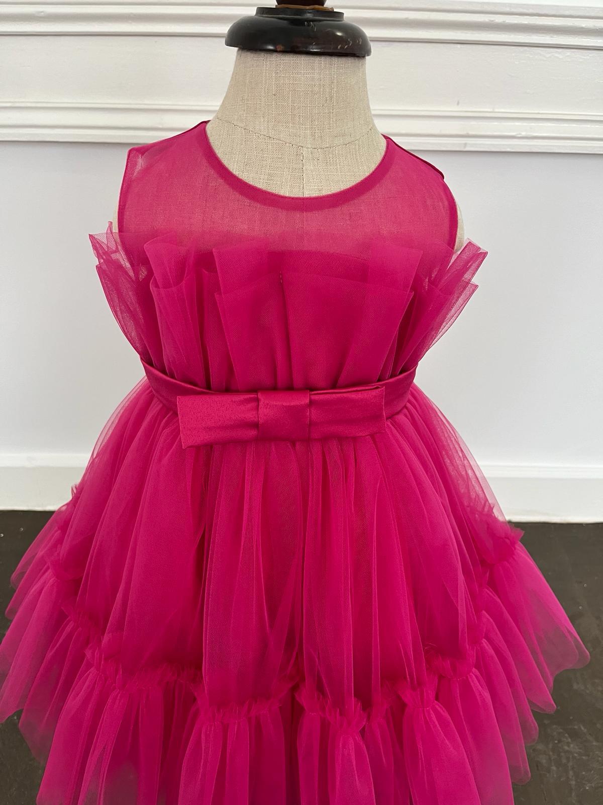 Kız Çocuk Fuşya Tütülü Kısa Abiye 6-24 Ay