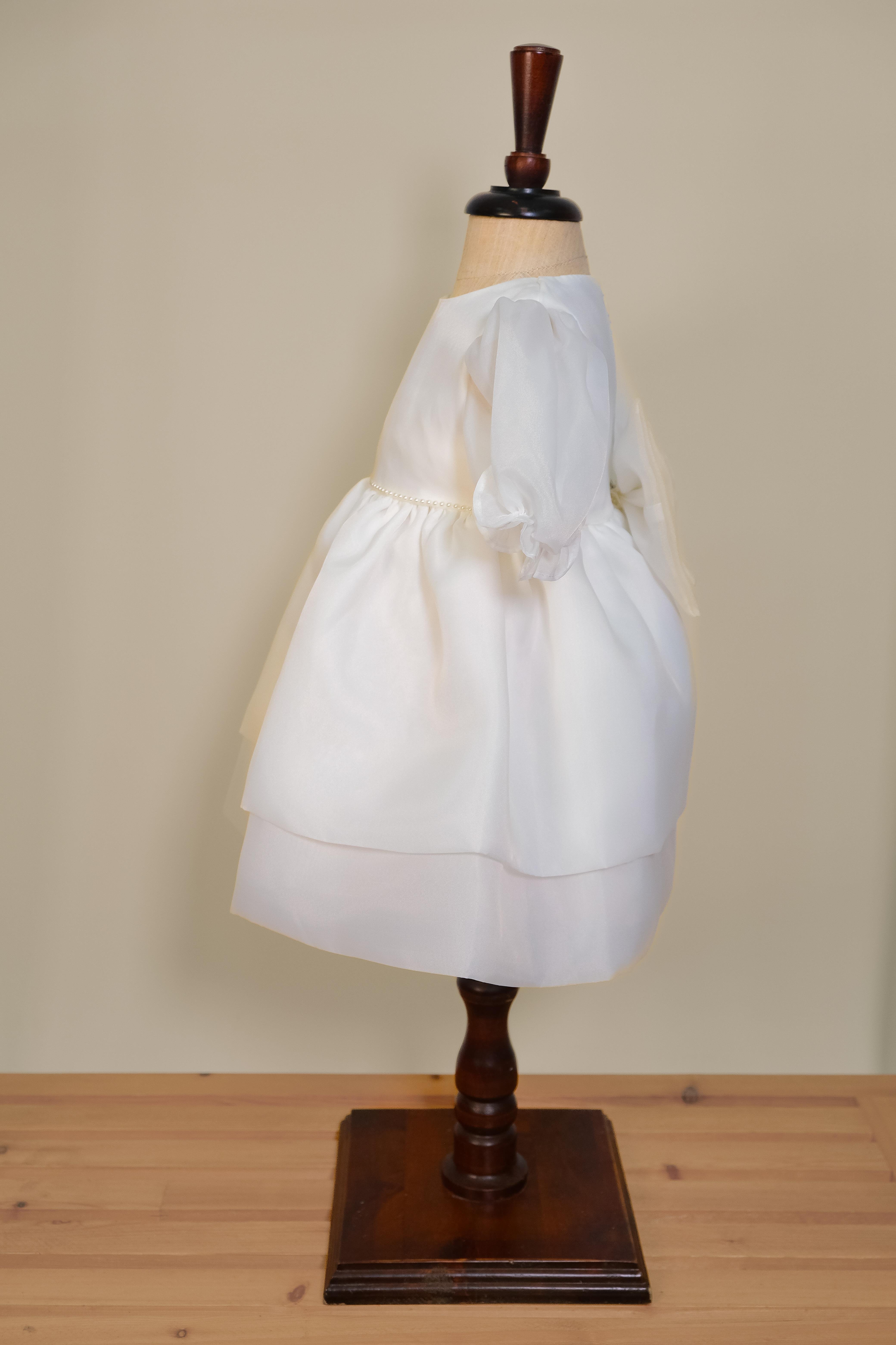 Kız Bebek Krem Karpuz Kollu Taş Detaylı Abiye Elbise 1-5 Yaş