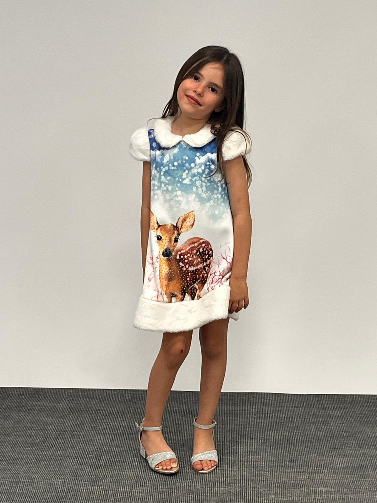 Pamila Kız Çocuk Yakası ve Kolları Kürklü Elbise 1-5 Yaş