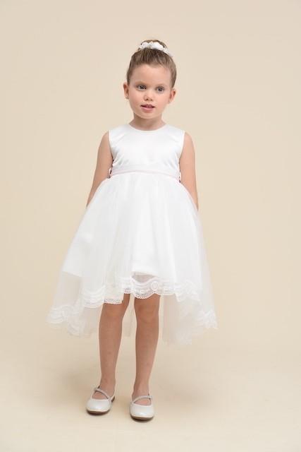Kız Çocuk Krem Önü Kısa Arkası Minik Kuyruklu Abiye Elbise 1-5 Yaş