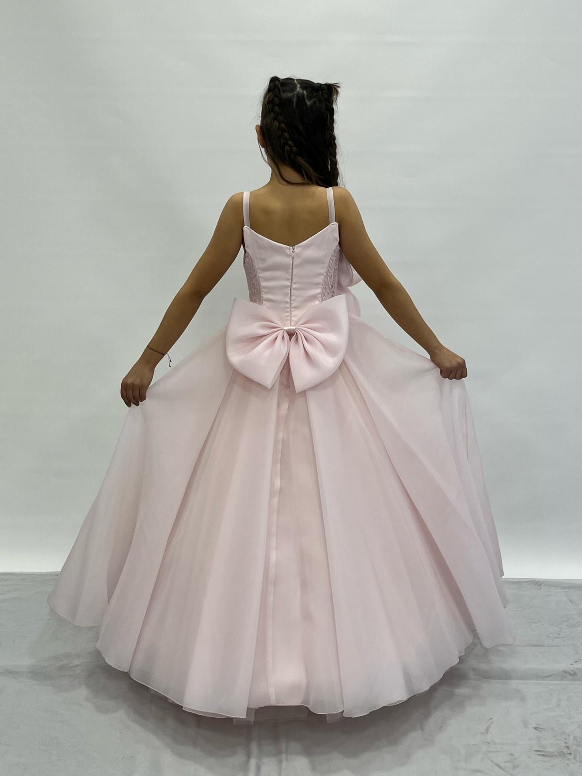 Kız Çocuk Abiye Büyük Çiçekli Taş Detaylı Kasnaklı Çocuk Gelinlik 2-11 Yaş