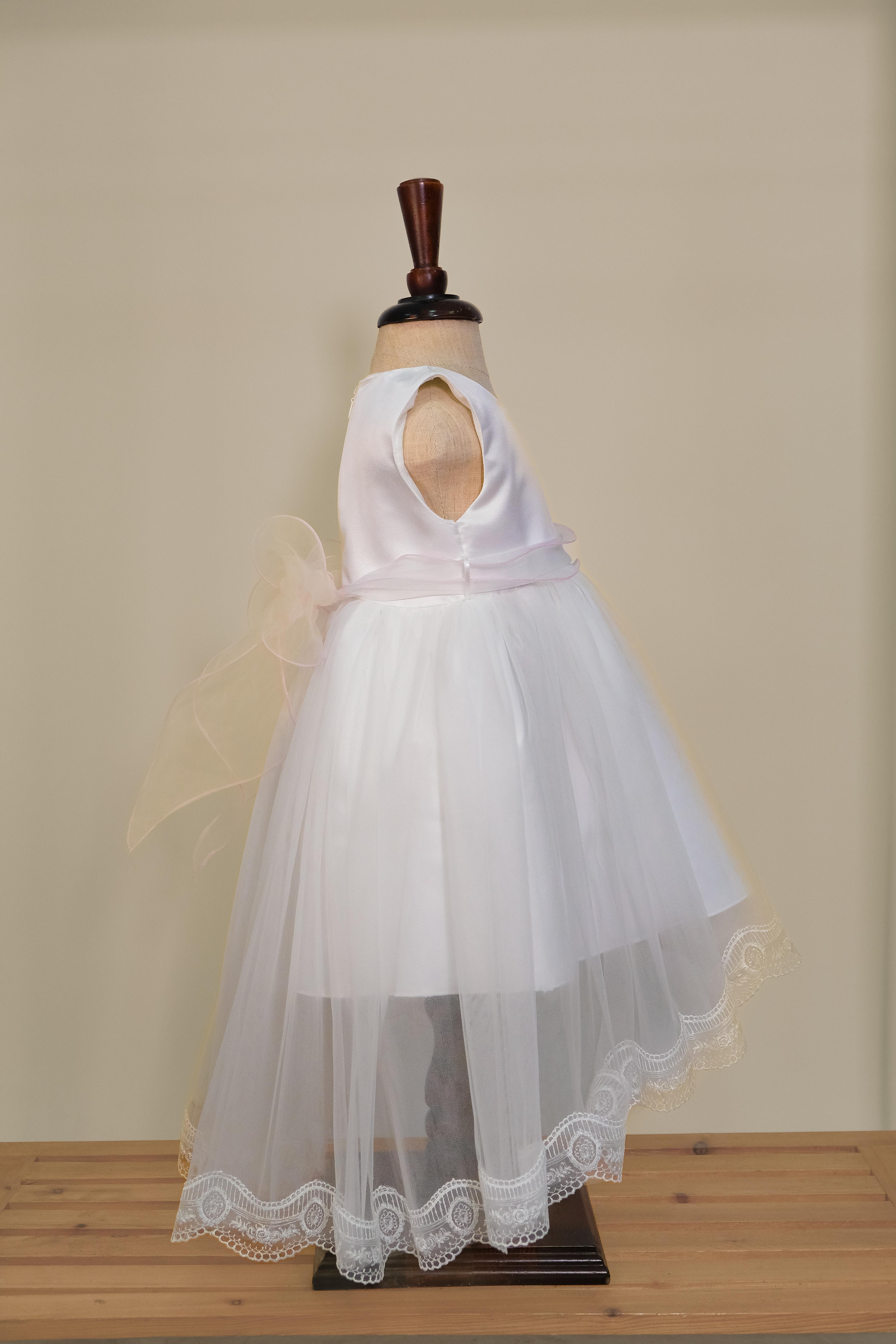 Kız Çocuk Karpuz Kollu Pembe Çiçekli Abiye Elbise 9-36 Ay