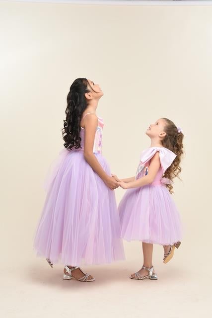 Kız Çocuk Askılı Tek Omuz Kurdele Detaylı Uzun Payetli Tüllü Abiye 6-10 Yaş