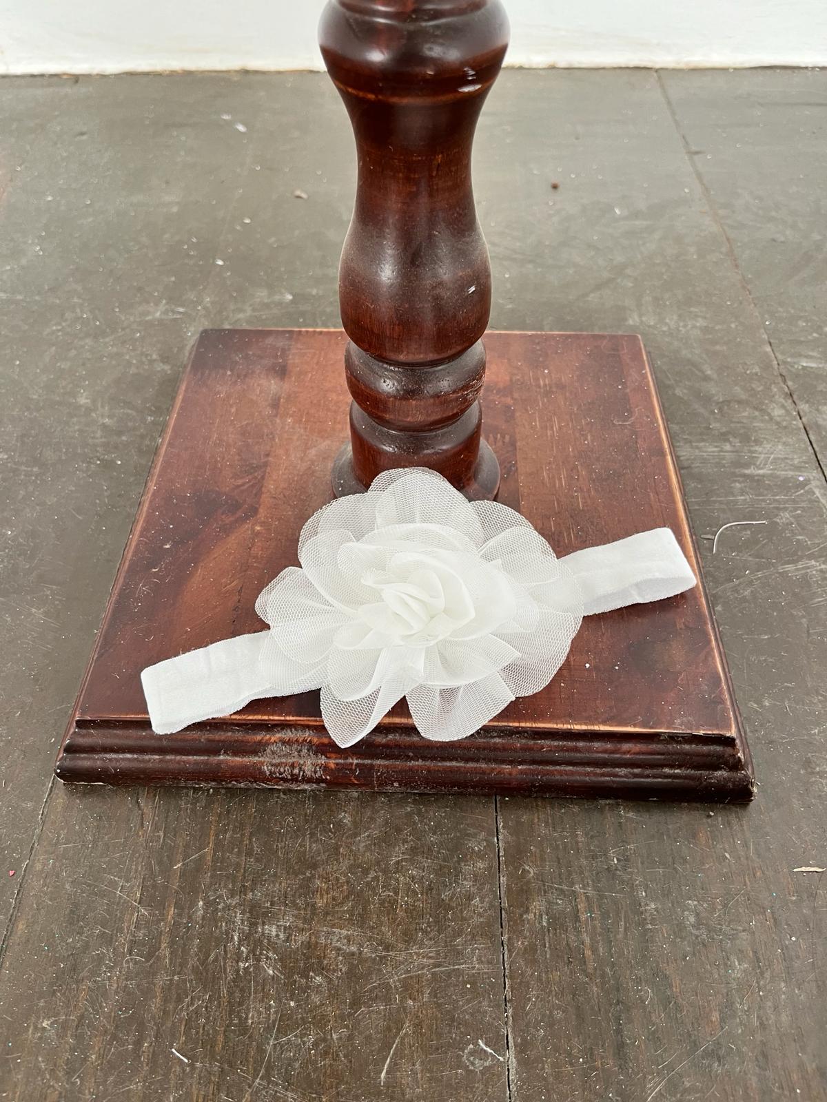 Kız Çocuk Ekru Yakası Gül Çiçekli Bandanalı Kısa Tüllü Abiye 9-36 Ay