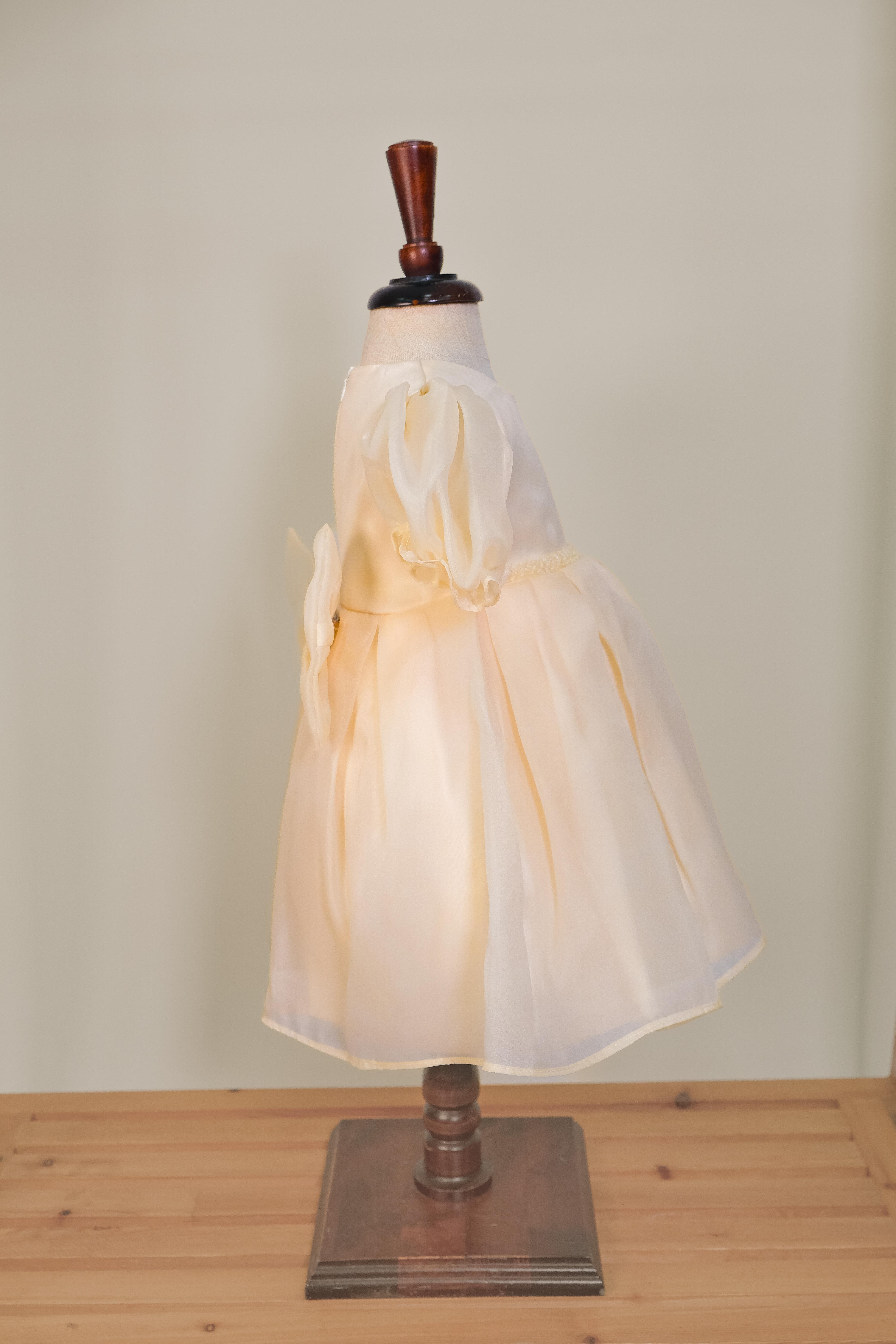 Kız Bebek Gold Karpuz Kollu Taş Detaylı Abiye Elbise 1-5 Yaş