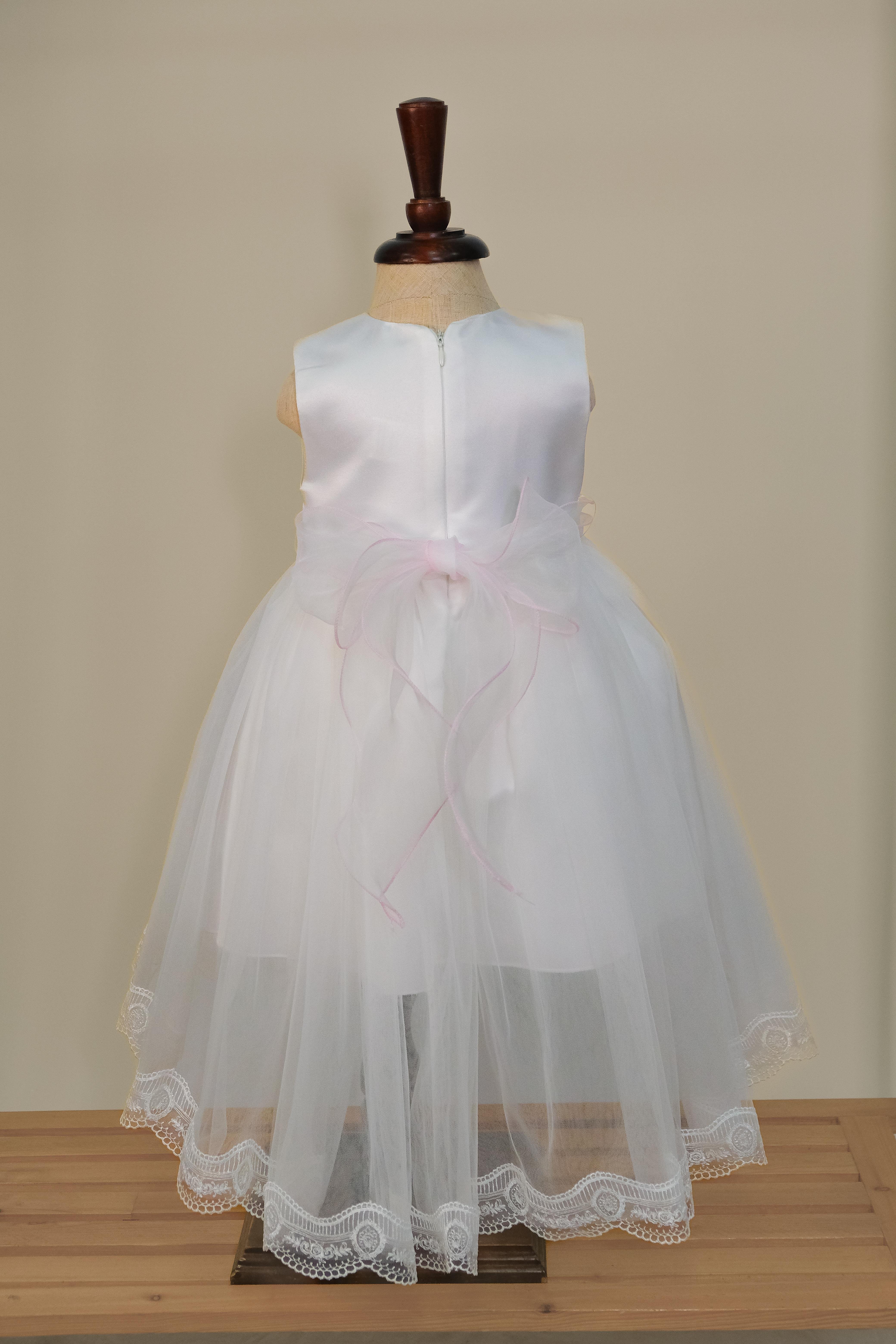 Kız Çocuk Karpuz Kollu Pembe Çiçekli Abiye Elbise 9-36 Ay