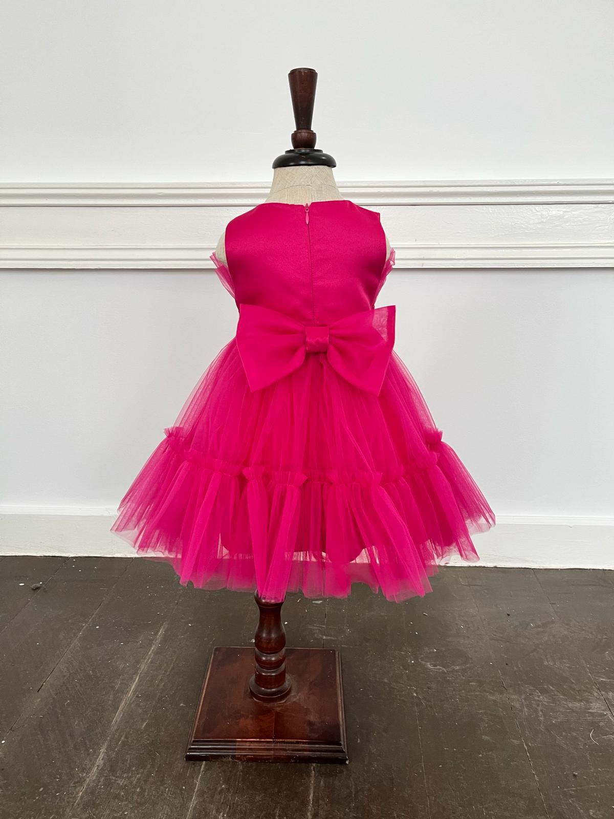 Kız Çocuk Fuşya Tütülü Kısa Abiye 6-24 Ay