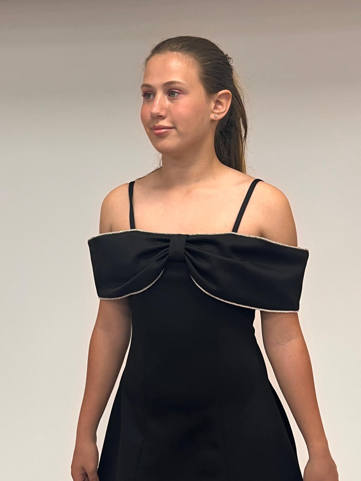 Siyah kısa kol detaylı Kız Çocuk Abiye Elbise 10-16 yaş 