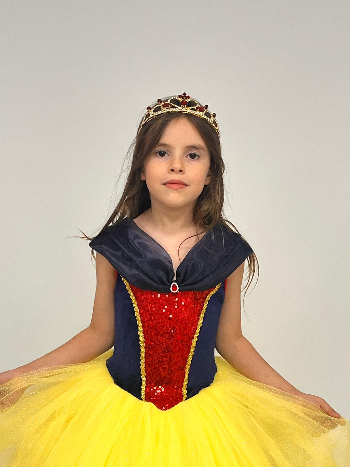 Kız Çocuk Kostüm Kasnaklı Düşük Omuz Detaylı  Prenses Elbisesi3-8 Yaş