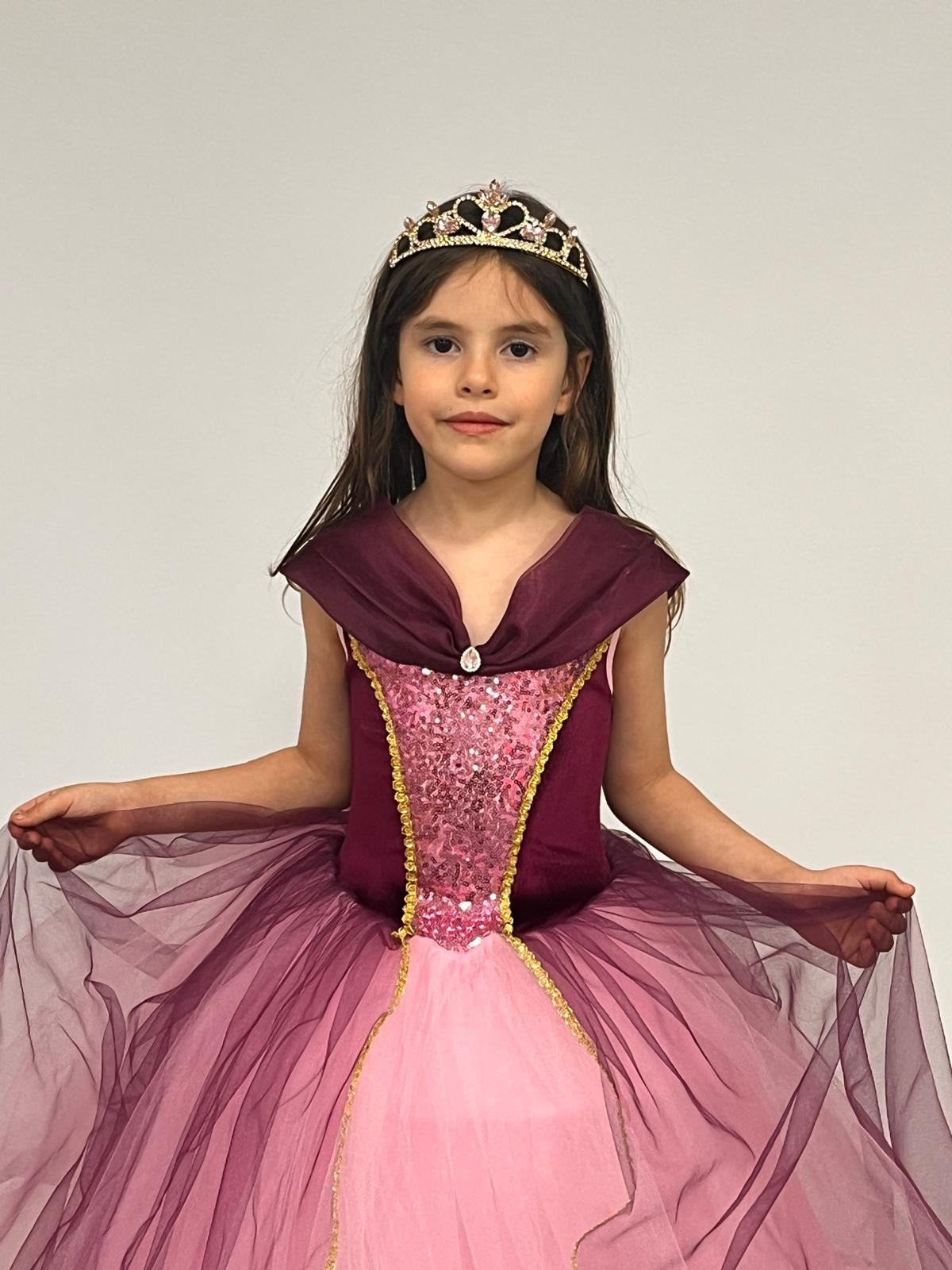 Kız Çocuk Kostüm Mor Düşük Omuz Detaylı Kasnaklı Kabarık Prenses Elbise 3-8 Yaş