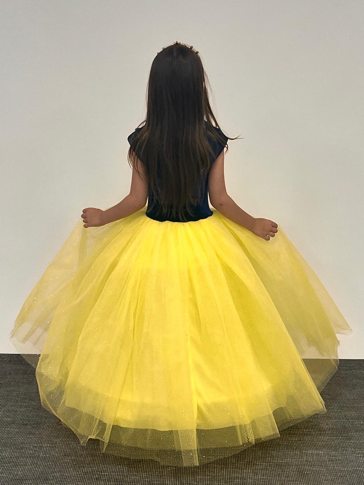 Kız Çocuk Kostüm Kasnaklı Düşük Omuz Detaylı  Prenses Elbisesi3-8 Yaş