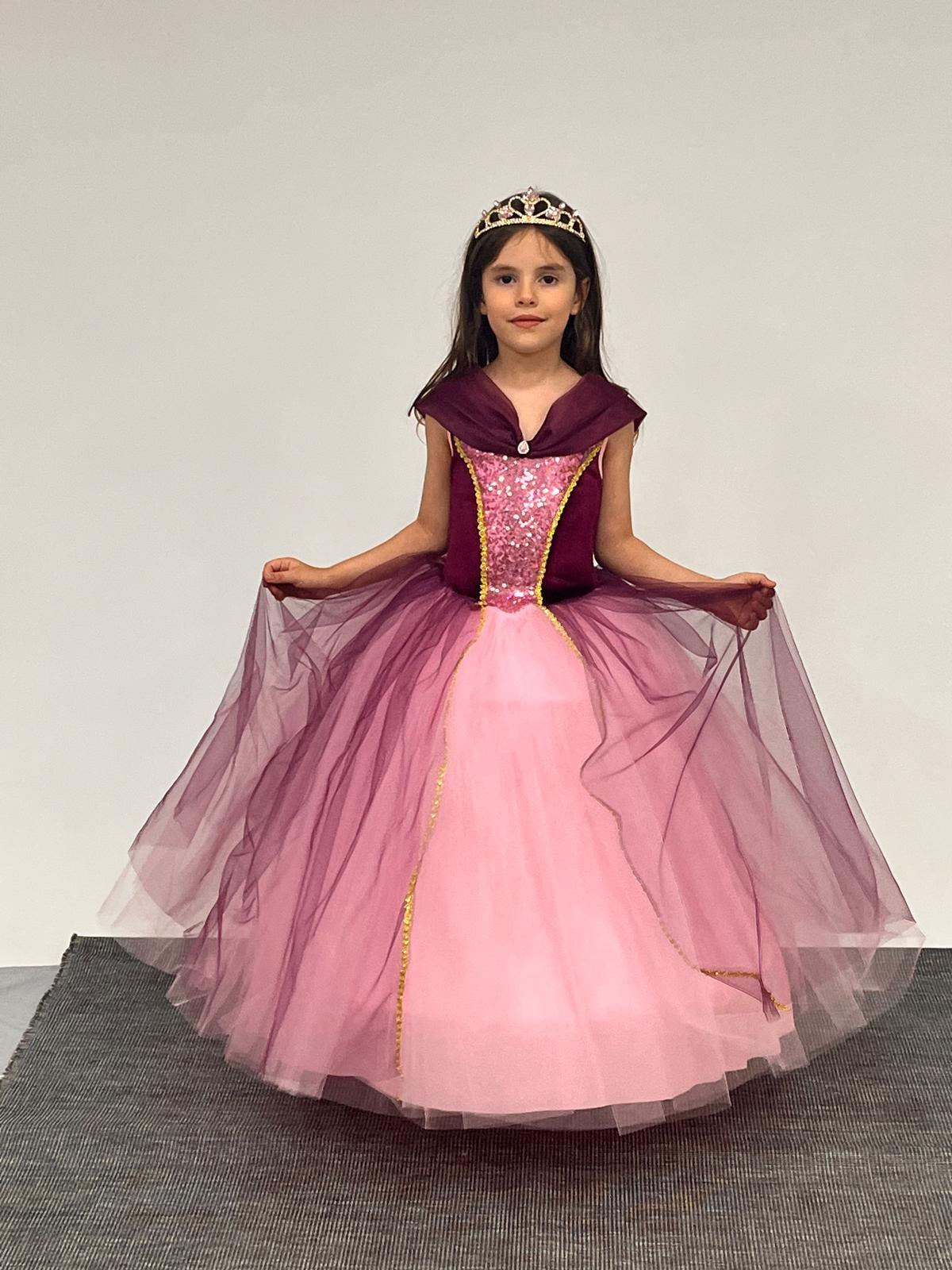 Kız Çocuk Kostüm Mor Düşük Omuz Detaylı Kasnaklı Kabarık Prenses Elbise 3-8 Yaş