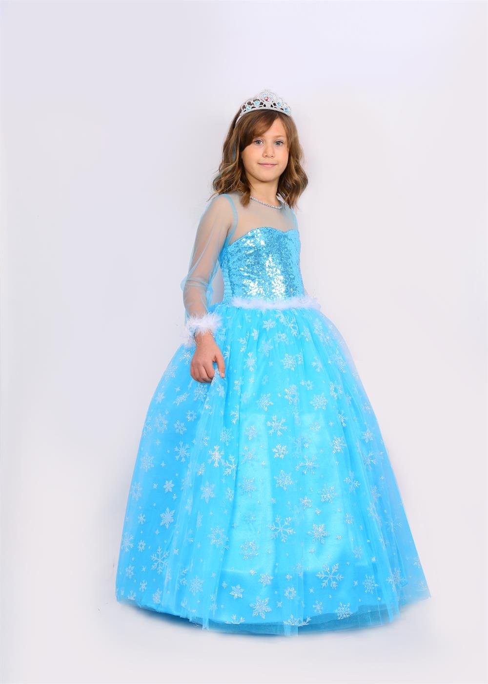 Prenses Elsa Kostümü Uzun Kollu Elsa Kostümü 1-12 Yaş