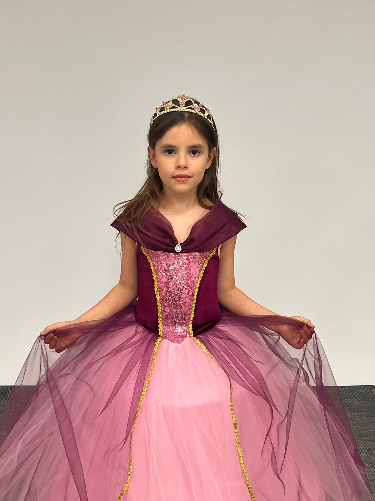 Kız Çocuk Kostüm Mor Düşük Omuz Detaylı Kasnaklı Kabarık Prenses Elbise 3-8 Yaş