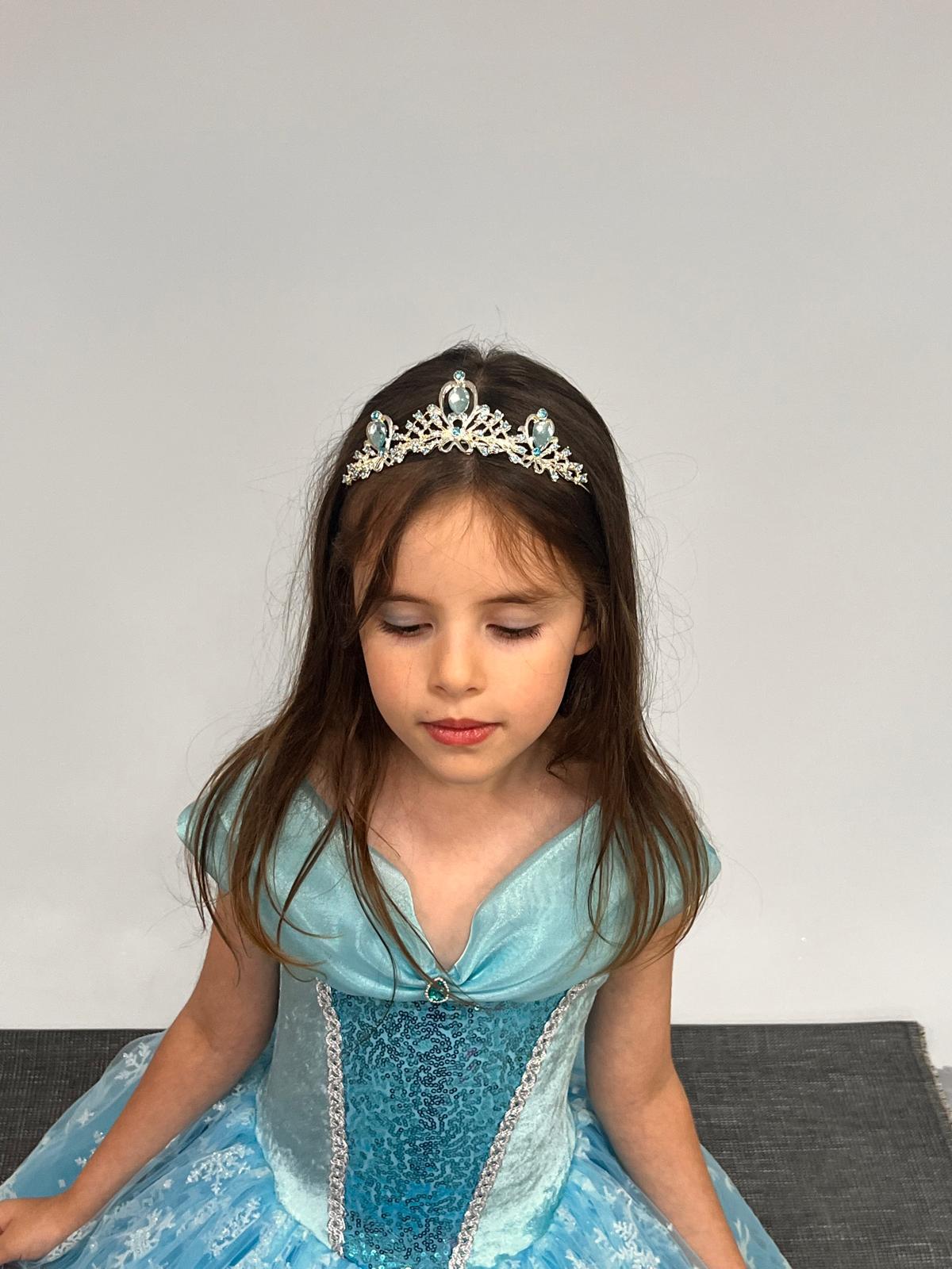 Kız Çocuk Kostüm Mavi Elsa Frozen   Düşük Omuz Detaylı Kasnaklı Kabarık Elsa Kostüm 3-8 Yaş