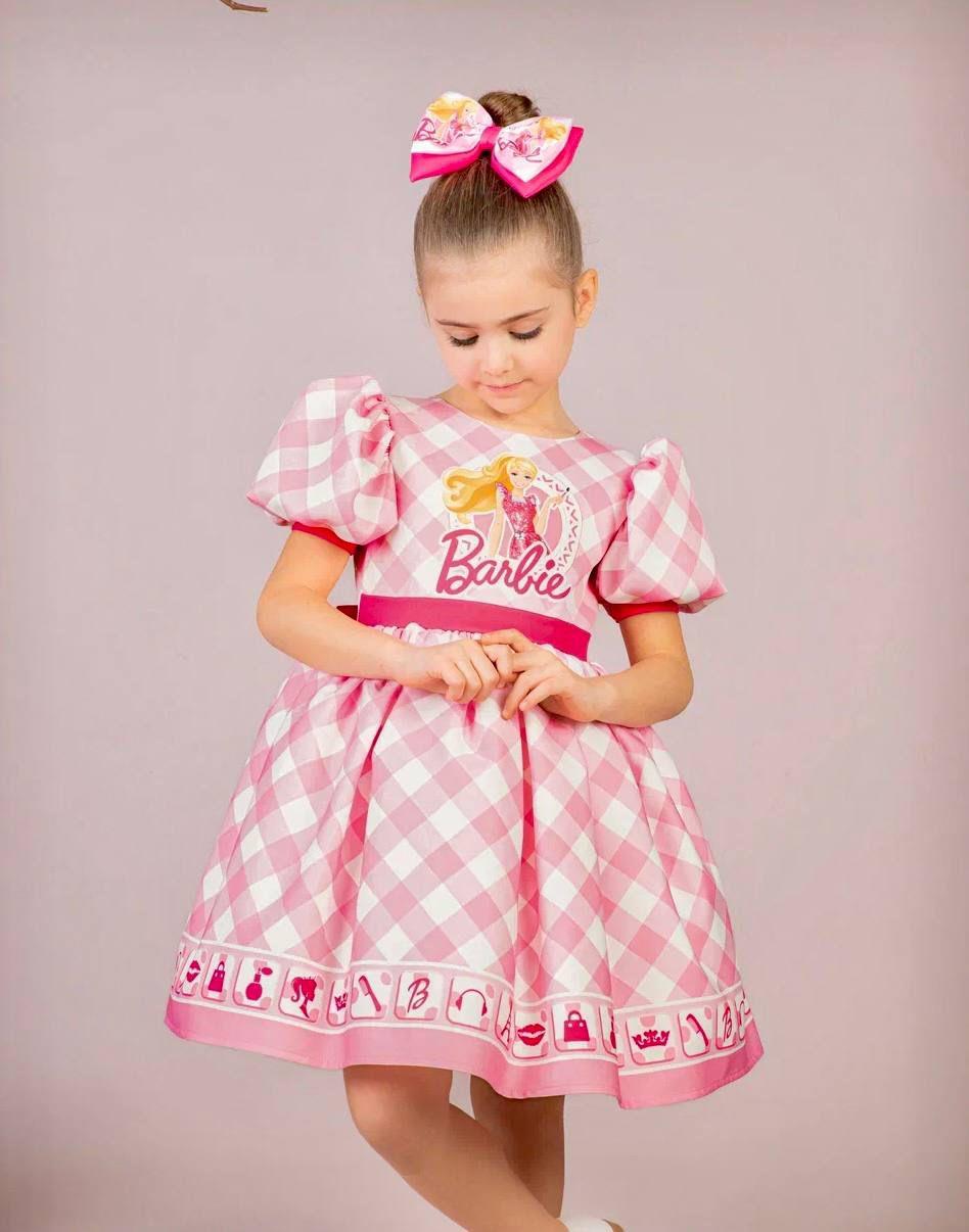 Kız Çocuk Pembe Kabarık Barbie Elbisesi Kısa Toka Hediyeli 1-8 Yaş