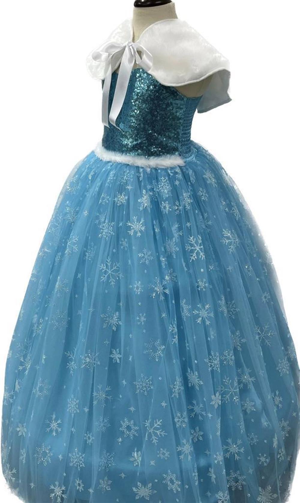 Kız Çocuk Frozen Elsa Kostümü Askılı Bolerolu Takım Taç Asa Saç Eldiven Setli 