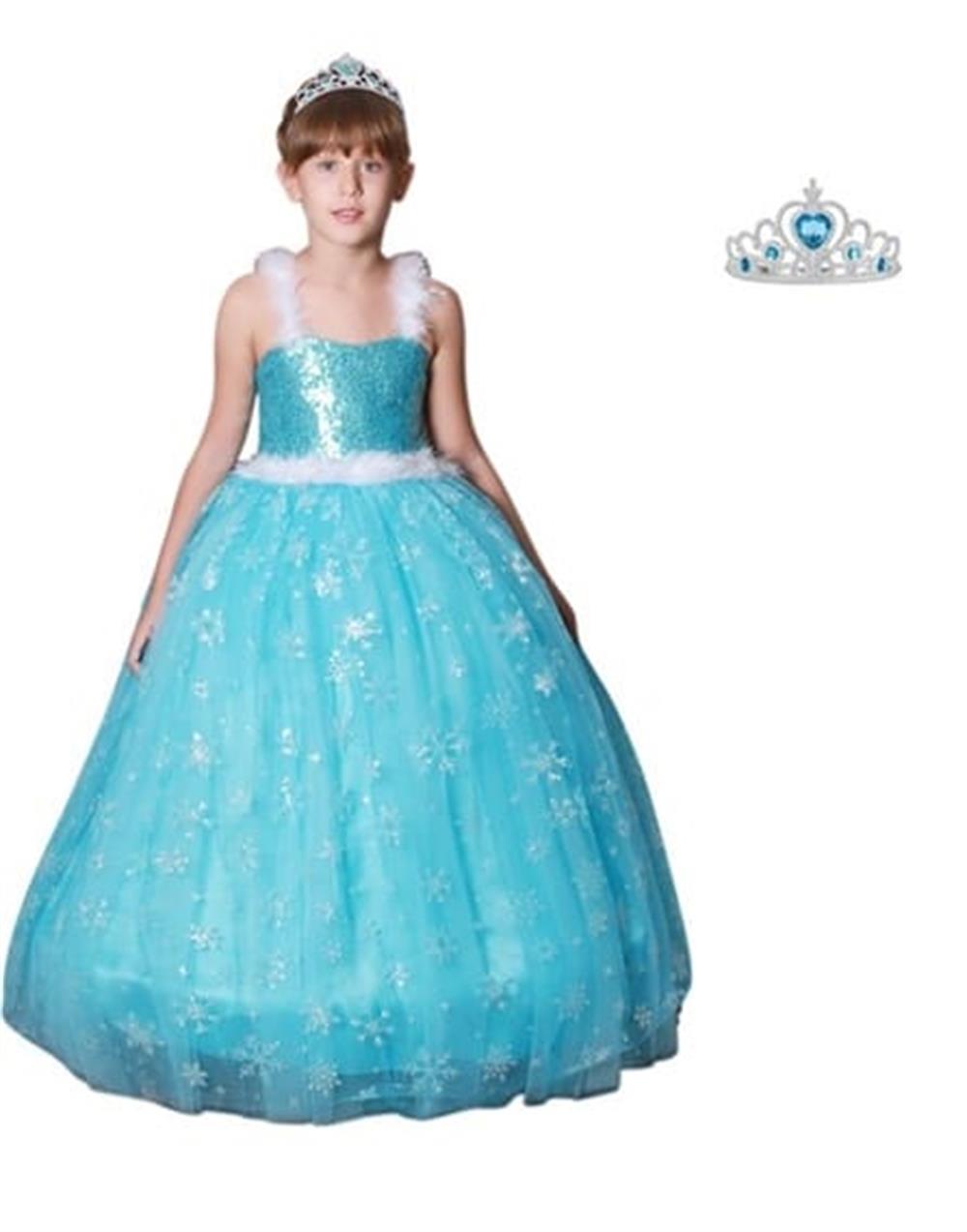 Prenses Elsa Askılı Elsa  Kostüm Taç Hediyeli  