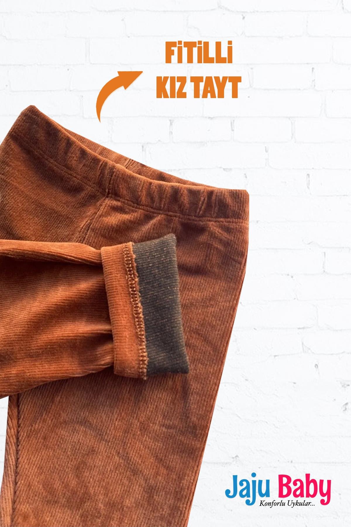  Jaju Baby Kız Çocuk Açık Kahverengi Fitilli Kadife Tayt