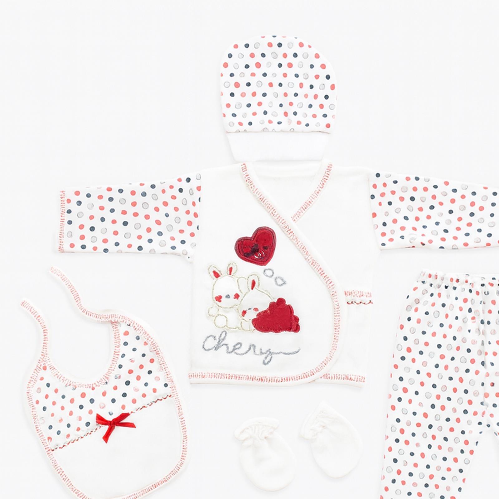 5'li Yenidoğan Hastane Çıkışı – %100 Pamuk Yumuşak Dokulu Tavşan Nakışlı Set