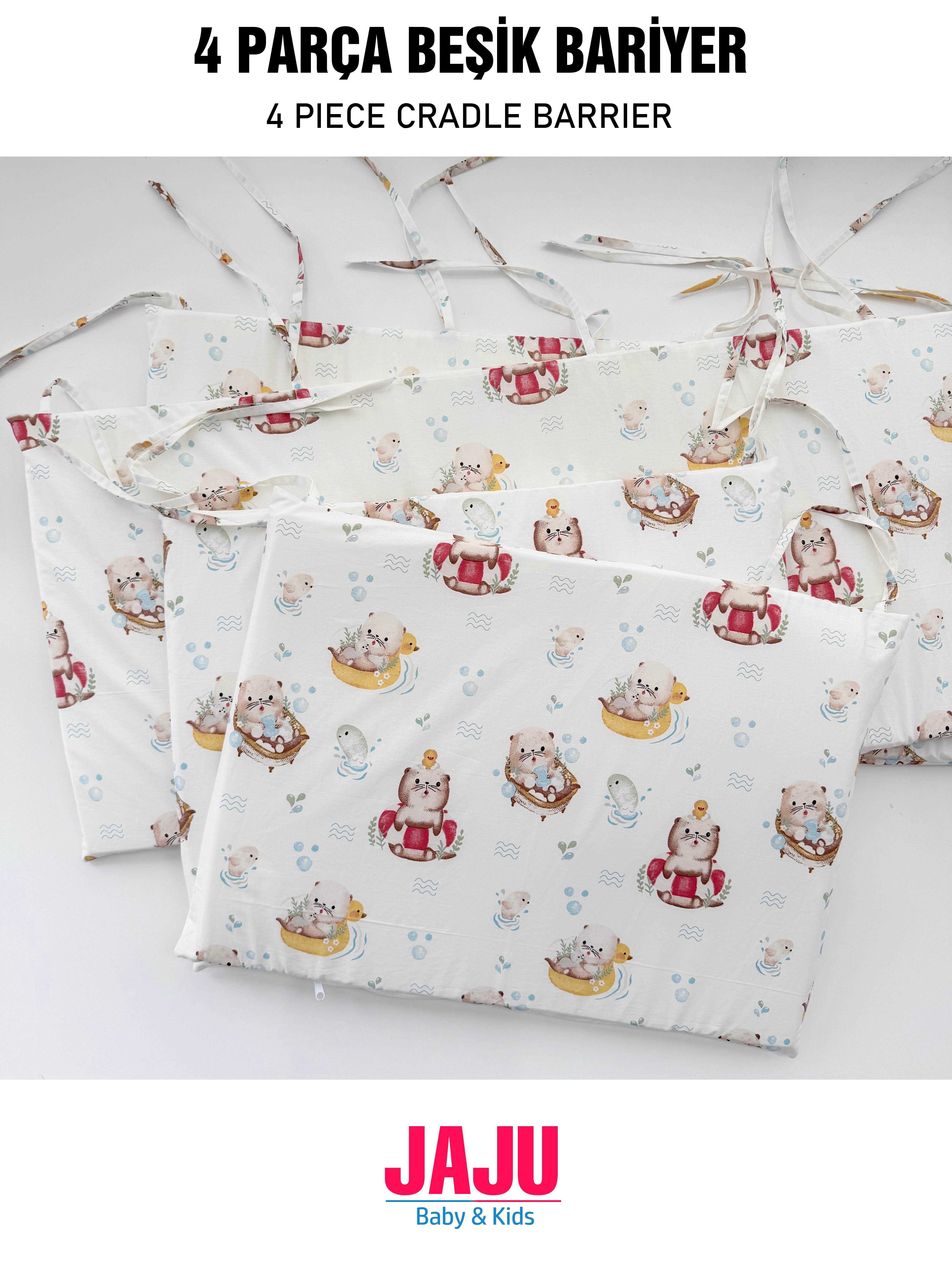 60 x 120 Sevimli Kedi Beşik Kenar Koruyucu Beşik Kenar Koruma 60x120 cm %100 Pamuk Kumaş