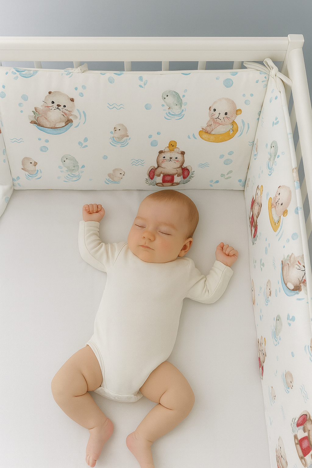 60 x 120 Sevimli Kedi Beşik Kenar Koruyucu Beşik Kenar Koruma 60x120 cm %100 Pamuk Kumaş