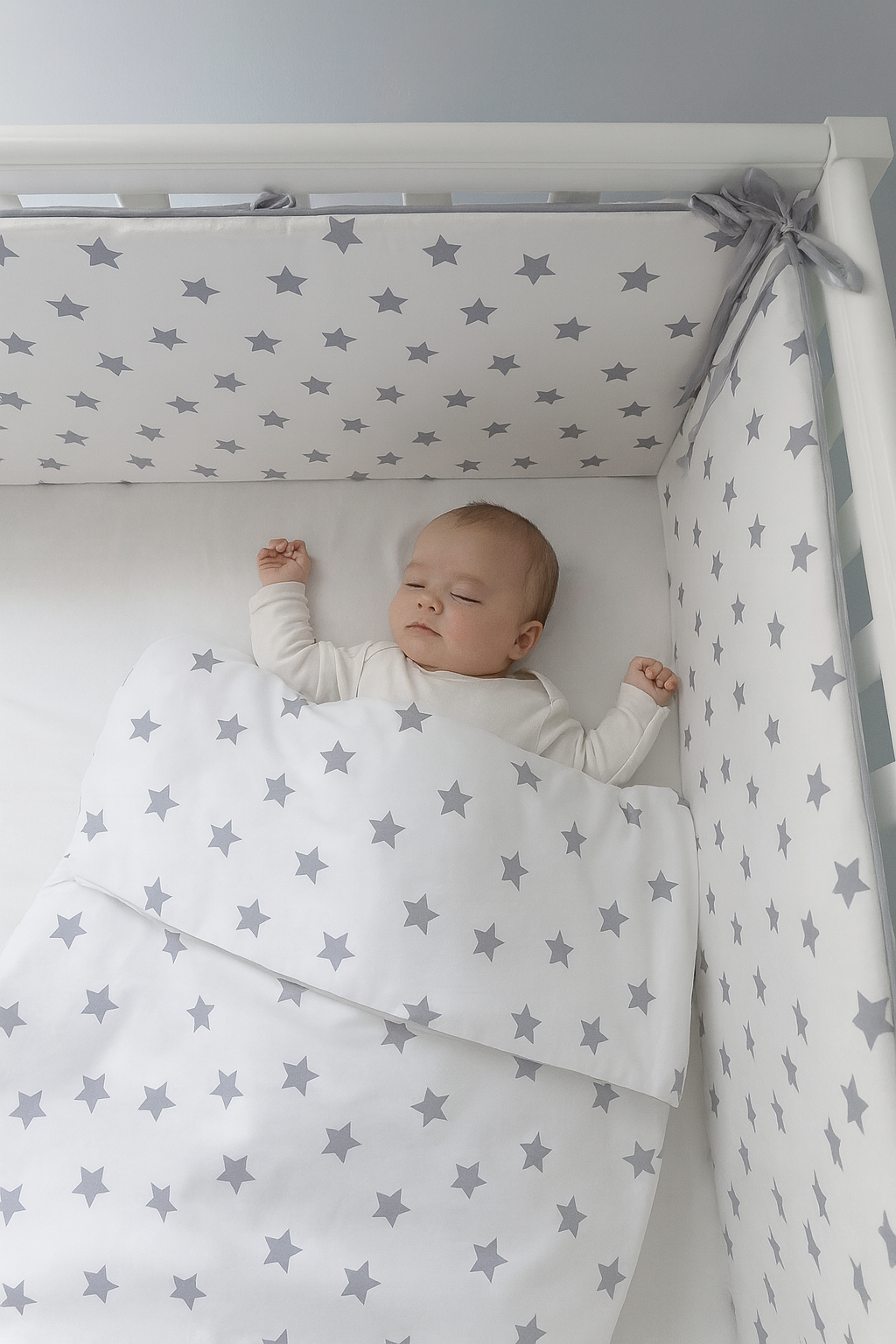 60x120 Gri Yıldız Beşik Kenar Koruyucu Beşik Kenar Koruma 60x120 cm %100 Pamuk Kumaş